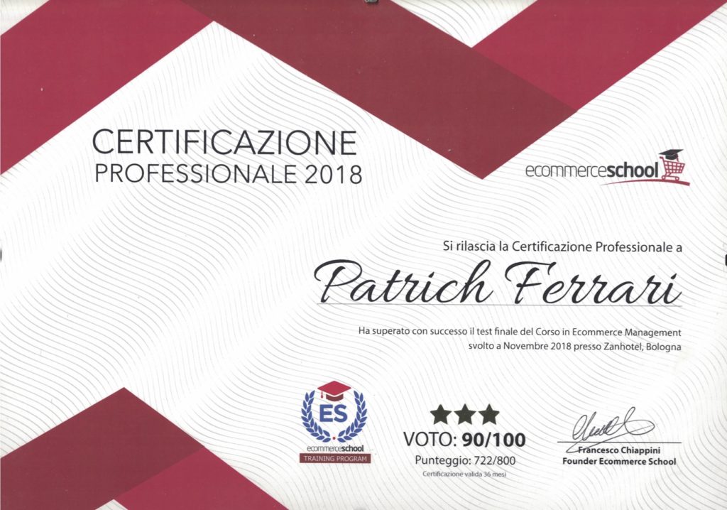 1)Certificazione corso E-commerce management 1° livello