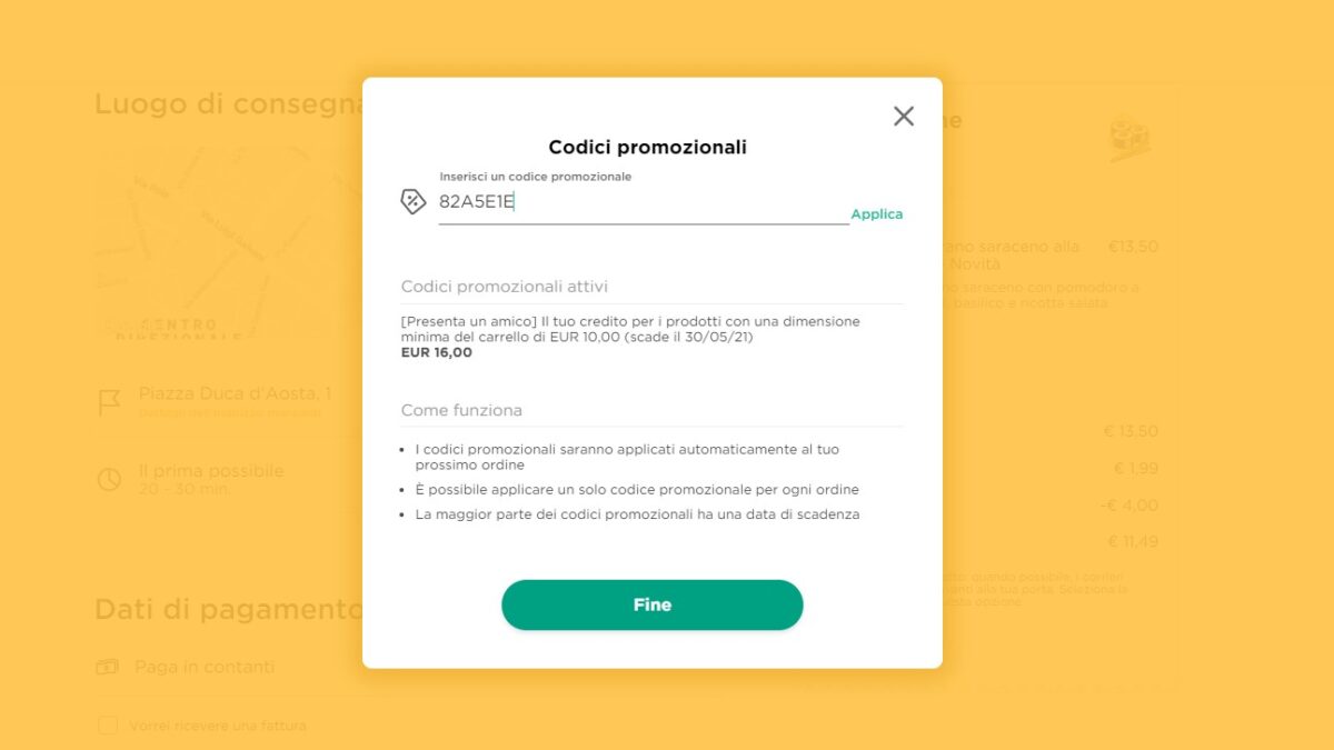 codice promo Glovo